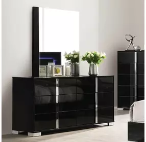 Sinistra Piano Black 6 Drawer Dresser