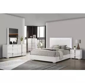 Sinistra White King Panel Bed with LED Light