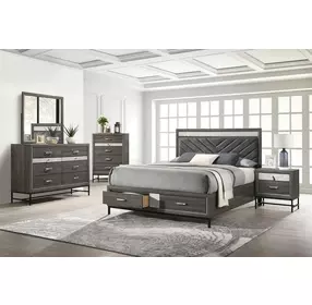 Voleta Gray King Upholstered Storage Platform Bed