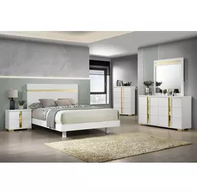 Lillestrom White and Gold Queen Platform Bed with Underbed LED Light
