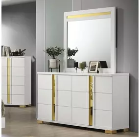Lillestrom White and Gold 6 Drawer Dresser