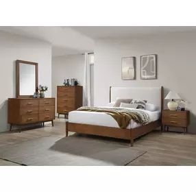 Thusis Walnut and Beige Queen Upholstered Platform Bed