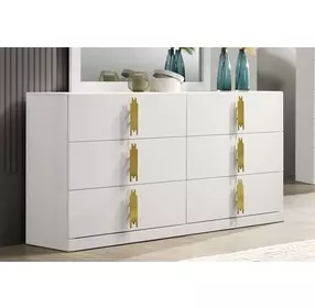 Basildon White and Gold 6 Drawer Dresser