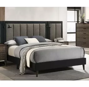 Chalfont Dark Brown Upholstered Panel Bedroom Set with Wall Panel