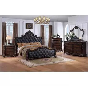 Ventresca Dark Cherry and Gray Queen Upholstered Panel Bed with Nailhead Trim