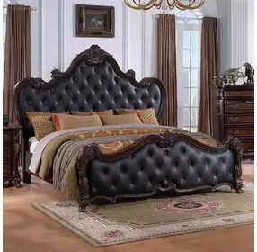 Ventresca Dark Cherry and Gray Upholstered Panel Bedroom Set with Nailhead Trim