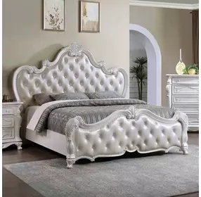 Ventresca White Upholstered Panel Bedroom Set with Nailhead Trim