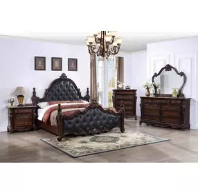 Cremona Dark Cherry and Gray Queen Upholstered Panel Bed with Nailhead Trim