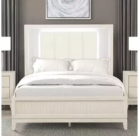 Isadore Antique White Panel Bedroom Set with LED Light