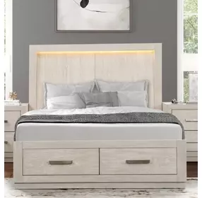 Wellingborough Light Gray Storage Panel Bedroom Set with LED Light