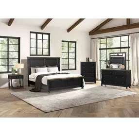 Neue Mills Farmhouse Black and Rustic Oak King Panel Bed