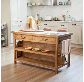 Delmar White and Natural 58" Rectangular Marble Top Kitchen Island