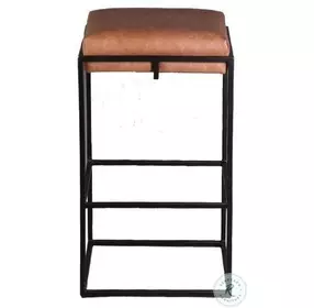 Melbourne Cognac Top Grain Leather Backless Counter Height Stool