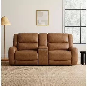 Leolinus Brown 79" Manual Reclining Loveseat with Console