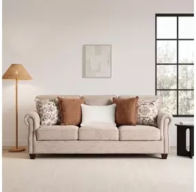 Buckhurst Taupe 87" Sofa with Nailhead Trim