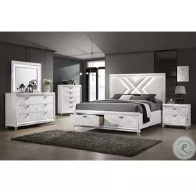 Emmeline White California King Upholstered Storage Platform Bed