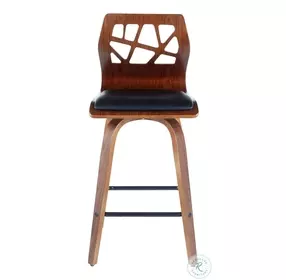 Folia Walnut Wood And Black Faux Leather Counter Height Stool Set Of 2