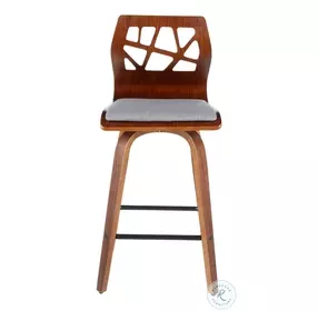 Folia Walnut Wood And Light Grey Fabric Counter Height Stool Set Of 2