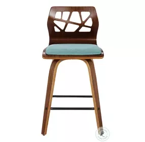 Folia Walnut Wood And Teal Fabric Counter Height Stool Set Of 2