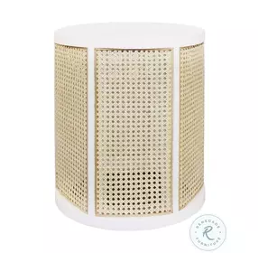 Freya Matte White Lacquer And Natural Caning Side Table
