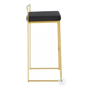 Fuji Black Velvet And Gold Metal Bar Stool Set Of 2