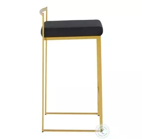 Fuji Black Velvet And Gold Metal Counter Height Stool Set Of 2