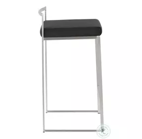 Fuji Black Velvet And Brushed Stainless Steel Counter Height Stool Set Of 2