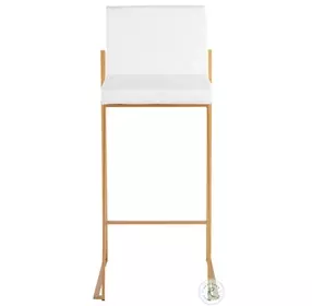 Fuji White PU And Gold Steel High Back Bar Stool Set of 2
