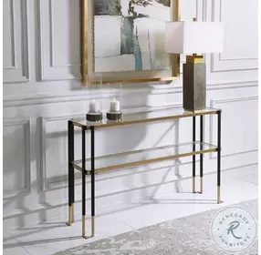 Lanceford Matte Black and Gold Leaf Console Table