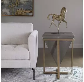 Bertrand Mushroom Gray and Aged Gold Accent Table