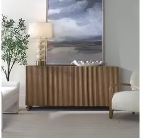 Arlington Natural Wood and Matte Black 4 Door Accent Cabinet