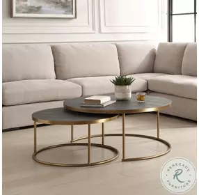 Vistan Gray And Burnished Brass Nesting Nesting Coffee Table Set Of 2