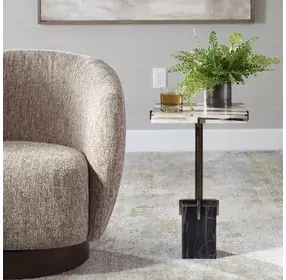 Kingsley Gray and Gold Square Accent Table