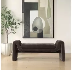 Grafton Distressed Charcoal Upholstered Accent Bench