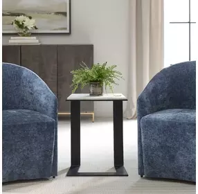 Belmont Black and White Rectangular Marble Top Accent Table