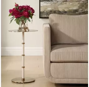 Monterey White and Brass Round Accent Table