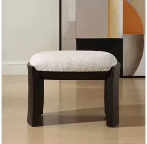 Monterey Texture White and Walnut Upholstered Small Accent Bench