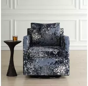 Tisdell Indigo and White Upholstered Swivel Glider Accent Chair