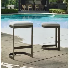 Kingsley Taupe Gray Upholstered Outdoor Bar Stool