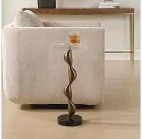 Remolino Warm Bronze and Black Round Crystal Top Drink Table