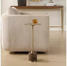 Verlin Brushed Brass and Brown Round Drink Table