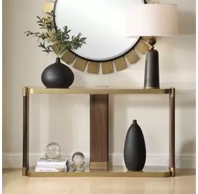 Ryles Gold and Brown Rectangular Glass Top Console Table