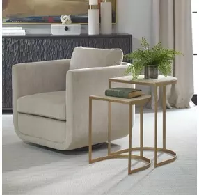 Langston Gold and Beige D Shape Travertine Top Nesting Table Set of 2