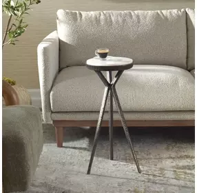 Prescott Dark Bronze and White Round Marble Top Accent Table