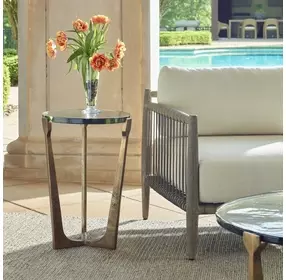 Riverton Antique Brass Outdoor Round Glass Top Accent Table