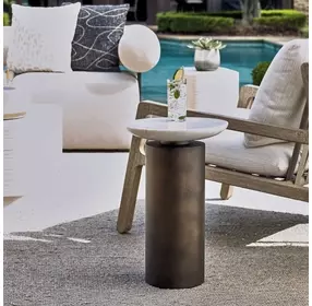 Somerset White and Dark Bronze Round Marble Top Accent Table