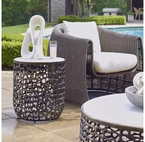 Belmont Dark Bronze and White Round Outdoor Marble Top Side Table