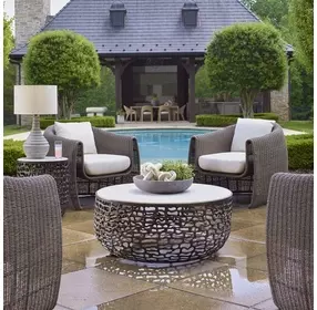 Sabena Dark Bronze and White Round Outdoor Marble Top Coffee Table