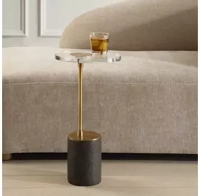 Monterey Antique Brass and Black Oval Glass Top Accent Table