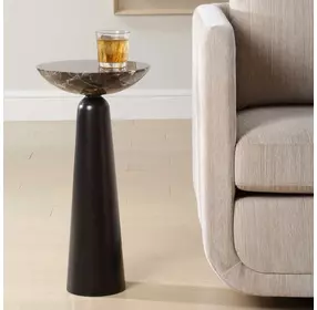 Somerset Dark Bronze and Emperador Brown Round Marble Top Accent Table